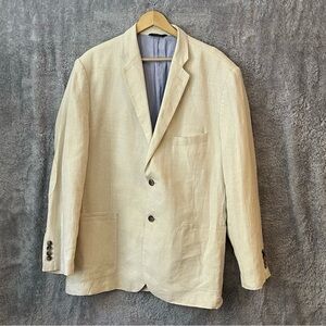 Tessa Elba Men’s XXL Linen Sport Coat Beige Elbow Patches Classic Fit